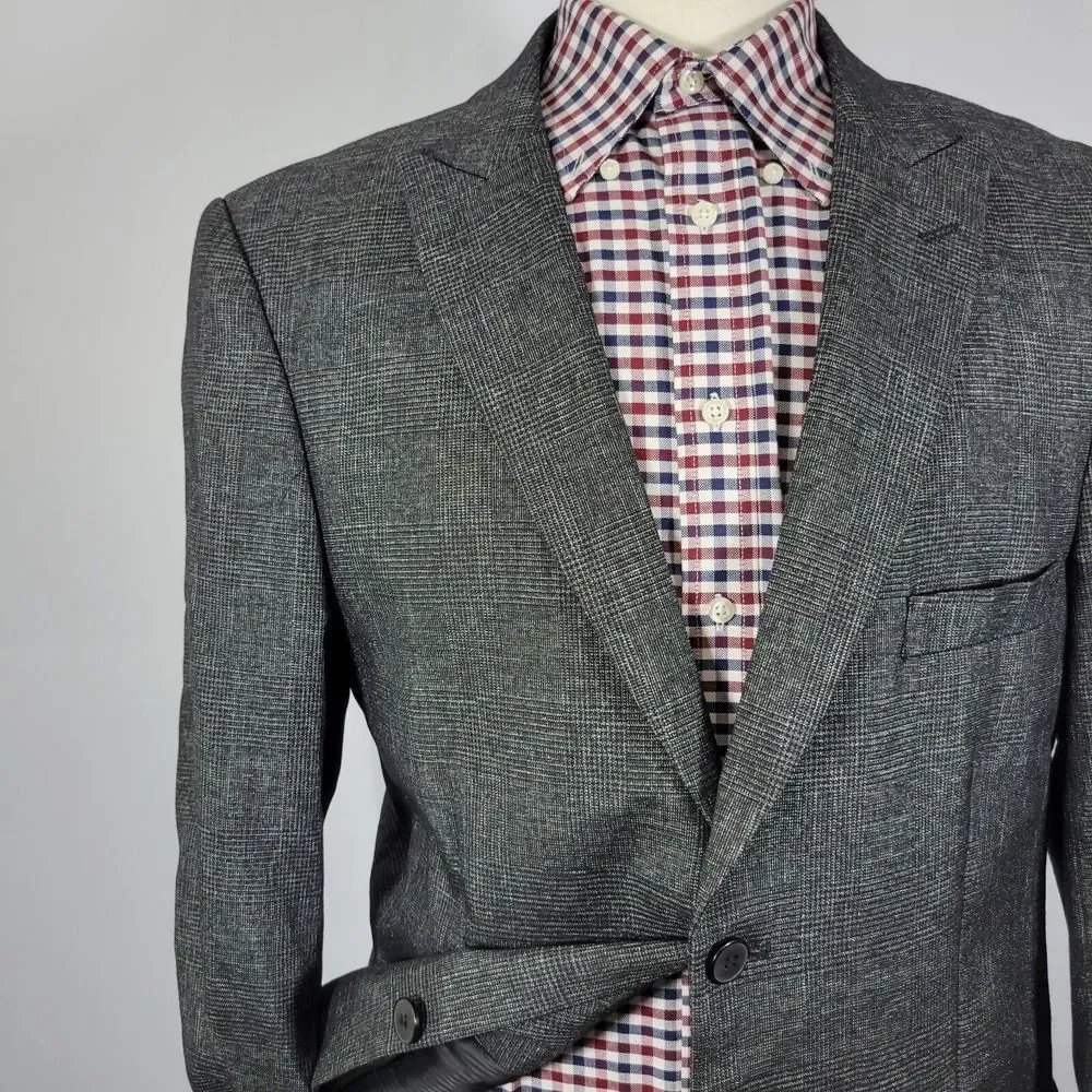 Stacy Adams Men's Sport Coat Blazer Two Button Charcoal Black Gray Plaid‎ 44L